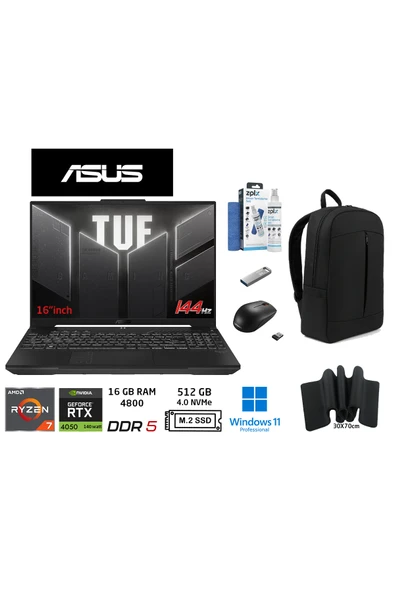 ASUS Tuf Gaming A16 FA607NUG-RL211 6gbRTX4050 140W Ryzen7 7445HS 16GB 512GB SSD 16 Fhd+144Hz W11P+++ ürün görseli 1