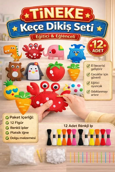 TİNEKE 12 Adet Çocuklar Için Kendin Yap Montessori Keçe Dikiş El Sanatları Seti 3 Yaş Üzeri Çocuklar Için ürün görseli 1
