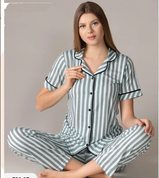 KADIN YAZLIK GÖMLEK YAKA KISA KOLLU 2XL PİJAMA TAKIMI ürün görseli 1