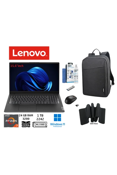 LENOVO V15G4 ABP Ryzen 7 7730U 24GB 1TB SSD 15.6" FHD W11PRO 82YY0012TR DUDDI ÇANTA+MOUSE+MousePad ürün görseli 1