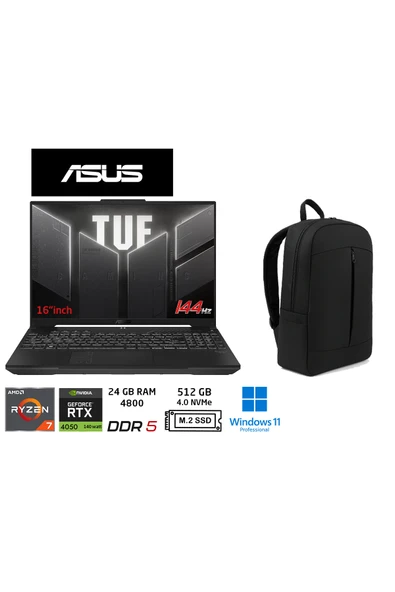 ASUS Tuf Gaming A16 FA607NUG-RL211 6gbRTX4050 140W Ryzen7 7445HS 24GB 512GB SSD 16 Fhd+144Hz W11P+ ürün görseli 1