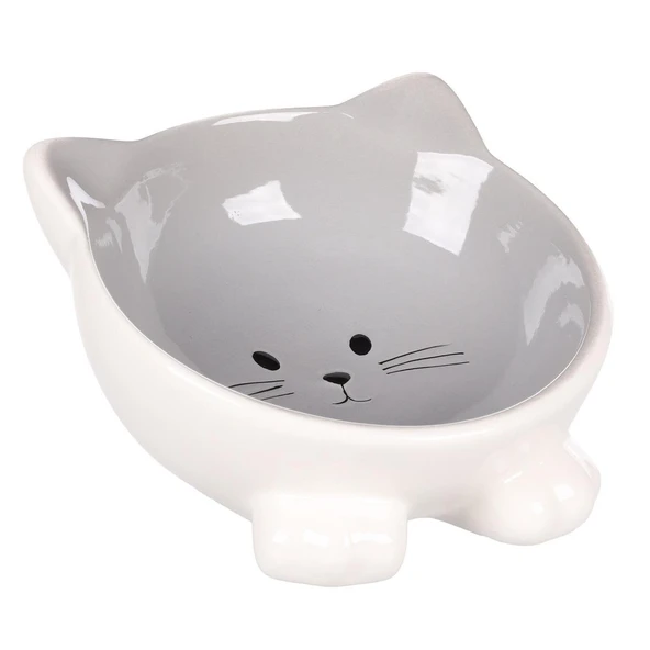Flamingo Puzi Kedi Kulaklı Desenli Seramik Mama Ve Su Kabı Gri-125Ml ürün görseli 1