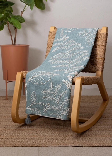 The Mia Throw Koltuk Şalı Püsküllü Yeşil 170x130 ürün görseli 1