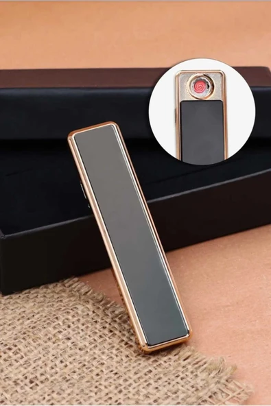 platin hediyelik Elektronik Alevsiz ( Siyah ) Kızaklı USB Şarjlı Çakmak ürün görseli 1