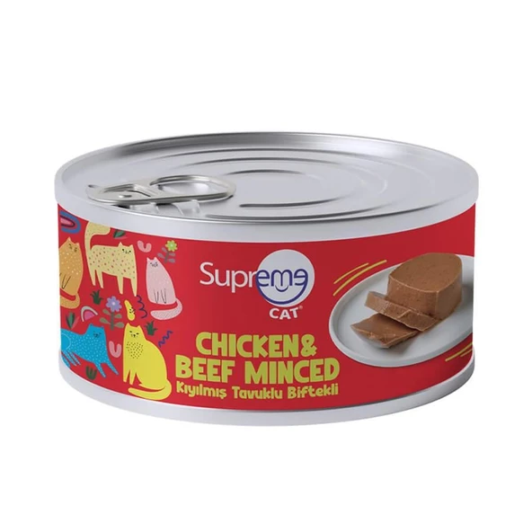Supreme Cat Tavuklu ve Biftekli Kıyılmış Yetişkin Konserve Kedi Maması 85gr ürün görseli 1