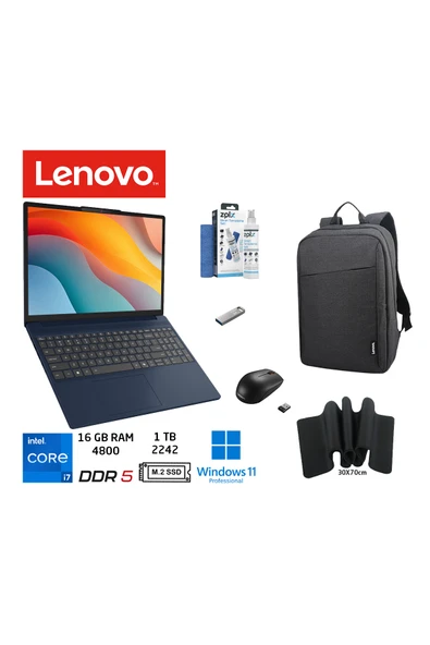 LENOVO Ideapad Slim3 İ Core i7 83K10060TR 13620H 16GB 1TB SSD W11PRO 15.3"WUXGA Duddi Çanta+Mouse ürün görseli 1