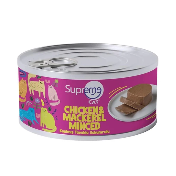 Supreme Cat Tavuklu ve Uskumrulu Kıyılmış Yetişkin Konserve Kedi Maması 85gr ürün görseli 1