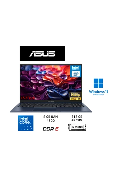ASUS Vivobook 15 Core 7 150U 8 GB-512 GB Ssd-15.6'' Windows 11 Pro X1504VA-BQ5456 Notebook ürün görseli 1