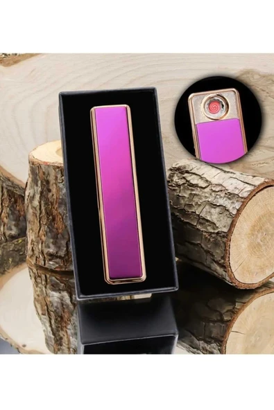 platin hediyelik Pembe Renk Alevsiz Ve Dumansız Kızaklı Usb Şarjlı Çakmak Şahmat-1091 ürün görseli 1