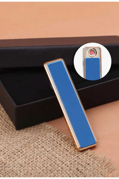 platin hediyelik Elektronik Alevsiz ( Mavi ) Kızaklı USB Şarjlı Çakmak ürün görseli 1