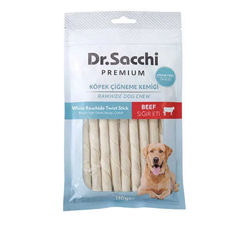 Dr.Sacchi Beyaz Sığır Derisi Burgu Çubuk Köpek Ödülü 15'li 110 Gr ürün görseli 1