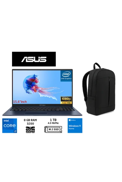 ASUS Vivobook 15 X1504VA-NJ426W İntel i7-1355U 8gb 1TB SSD 15.6" Fhd W11H DUDDI ÇANTA ürün görseli 1