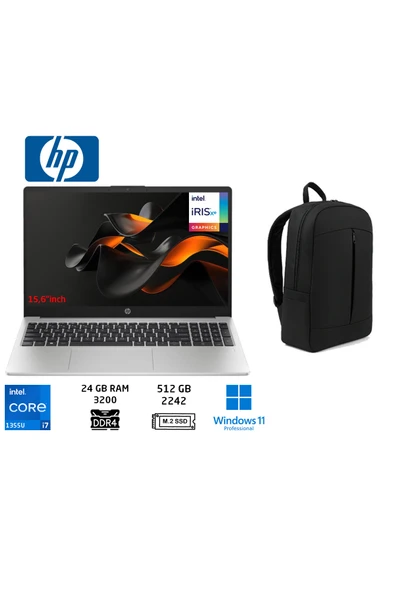 HP 250 G10 B2PH1ES İ7-1355U 24GB 512GB SSD 15.6" Windows 11 PRO+Duddi Çanta ürün görseli 1