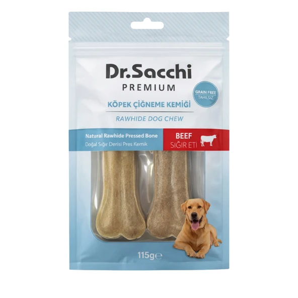 Dr.Sacchi Premium Sığır Etli Doğal Sığır Derisi Press Kemik Tahılsız Köpek Ödülü 5” 2'li 115 Gr ürün görseli 1
