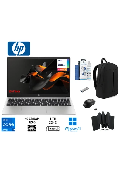 HP 250 G10 B2PH1ES İ7-1355U 40GB 1TB SSD 15.6" W11 PRO+Duddi Çanta+Mouse+MousePad+UsbBellek+Temiz ürün görseli 1