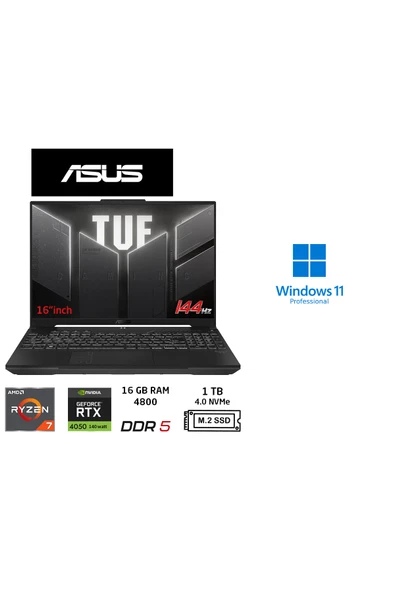 ASUS Tuf Gaming A16 FA607NUG-RL211 6gbRTX4050 140W Ryzen7 7445HS 16GB 1TB SSD 16 Fhd+144Hz W11P ürün görseli 1