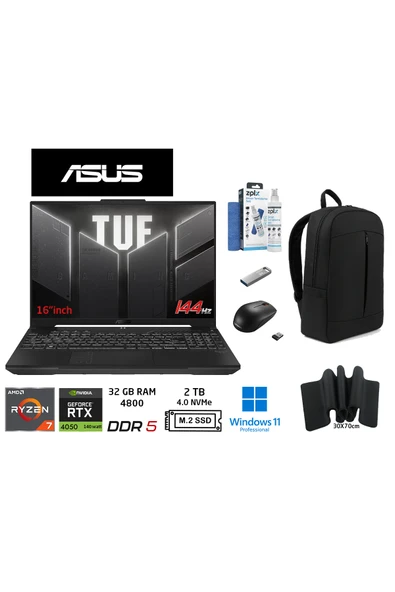 ASUS Tuf Gaming A16 FA607NUG-RL211 6gbRTX4050 140W Ryzen7 7445HS 32GB 2TB SSD 16 Fhd+144Hz W11P+++ ürün görseli 1