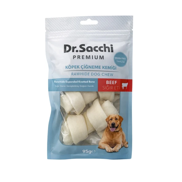 Dr.Sacchi Premium Sığır Etli Sığır Derisi Genişletilmiş Düğüm Kemik Tahılsız Köpek Ödülü 2-4'' 3'lü 95 Gr ürün görseli 1
