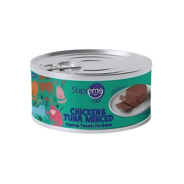 Supreme Cat Tavuklu ve Ton Balıklı Kıyılmış Yetişkin Konserve Kedi Maması 85gr ürün görseli 1
