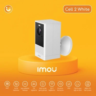 Imou Cell 2 White Dış Ortam Kablosuz WiFi Kamera/4MP-Renkli Gece Görüşü-PIR Algılama-Şarj Edilebilir Batarya-IP65-SD Kart-Bulut(IPC- ürün görseli 1