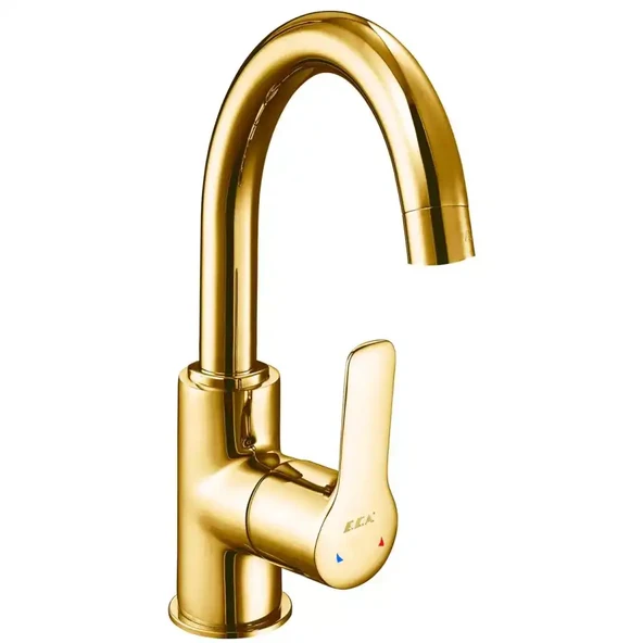 Eca Luna Altın Görünümlü Kireç Kırıcı Kuğu Boru Lavabo Bataryası ürün görseli 1