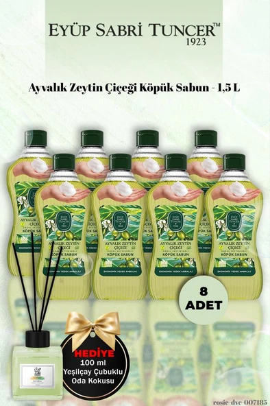 Eyüp Sabri Tuncer 8 Adet Ayvalık Zeytin Çiçeği Köpük Sabun 1,5 L  Yeşilçay Koku Hediye ürün görseli 1