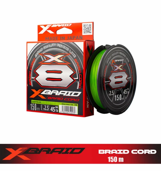 YGK X035 X-Braid Braid Cord PE X8 150m Fluo Green İp Misina ürün görseli 1