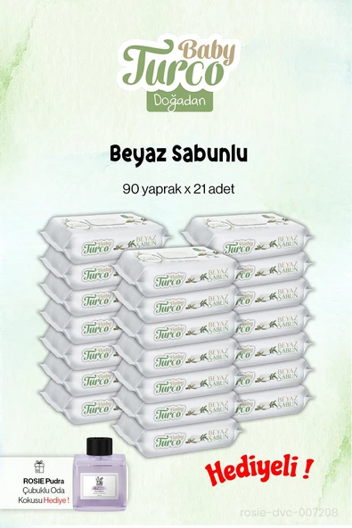 Baby Turco Beyaz Sabunlu 90'lı, 21 Paket ve Rosie Koku Hediye ürün görseli 1