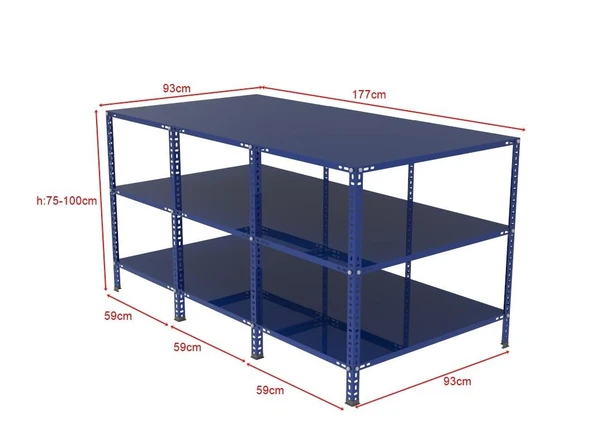 3 Katlı Renkli Paketleme Masası - Atölye, Depo, Hobi Çalışma Masası  Siyah 177x93 cm 100 cm ürün görseli 1