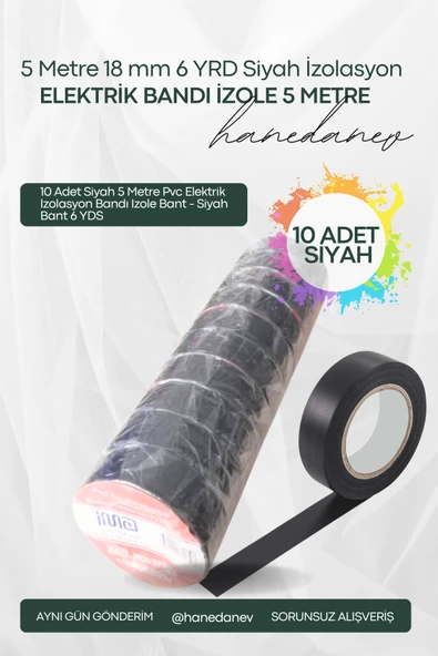 10 Adet Siyah 5 Metre Pvc Elektrik Izolasyon Bandı Izole Bant - Siyah Bant 6 YDS ürün görseli 1