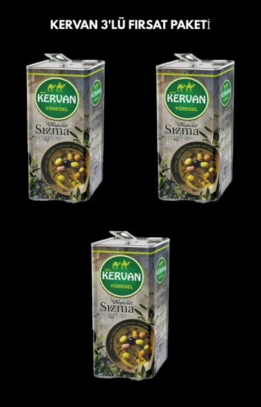KERVAN Soğuk Sıkım Sızma Natürel 3x5L Zeytinyağı ürün görseli 1