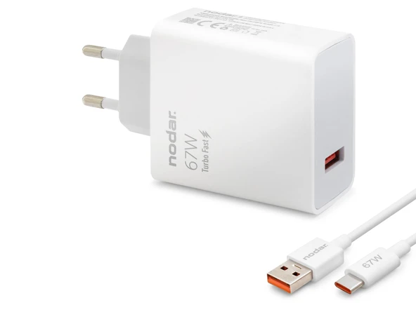 Type-C Hızlı Şarj Seti 67W Usb Adaptörlü - Beyaz ND1008 ürün görseli 1