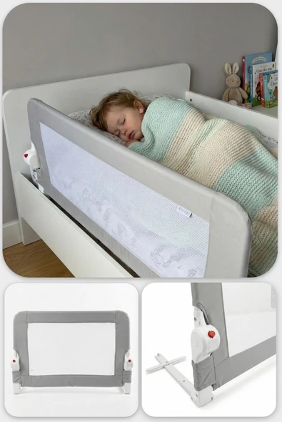Wellgro Littles 83*48 cm Gri Yatak Bariyeri, Çocuk Yatak Korkuluğu ürün görseli 1
