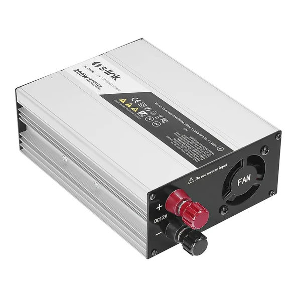 S-Link SL-200W-12 200 Watt DC 12V - AC 230V Anahtarlı Tek USB Portlu Çakmaktan Power Inverter ürün görseli 1