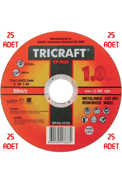 Trcx 25 Adet Inox Metal Kesici Taş 115x1.0x22 Mm 25'li ürün görseli 1