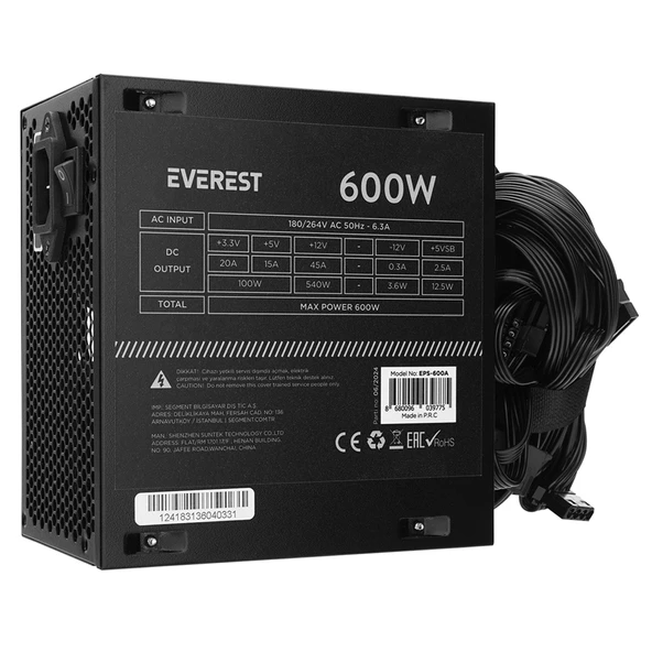 Everest EPS-600A Real 600W 4*SATA 12Cm Fanlı Oyuncu PC Destekli Power Supply PSU ürün görseli 1