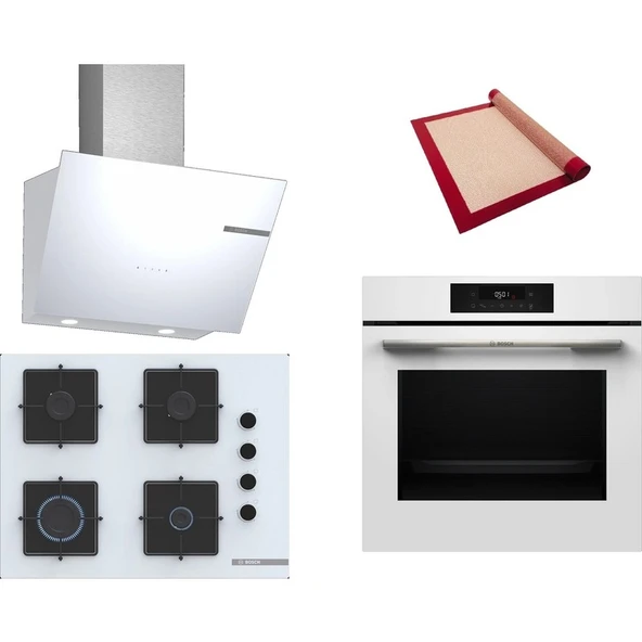Bosch Beyaz 3 lü Ankastre Set (HJG852YW0T - POP7C2P31O - DWK66PJ20T) 67cm Ocak - 3D Fry Hava ile Kızartma - Pişirme Matı ile ürün görseli 1