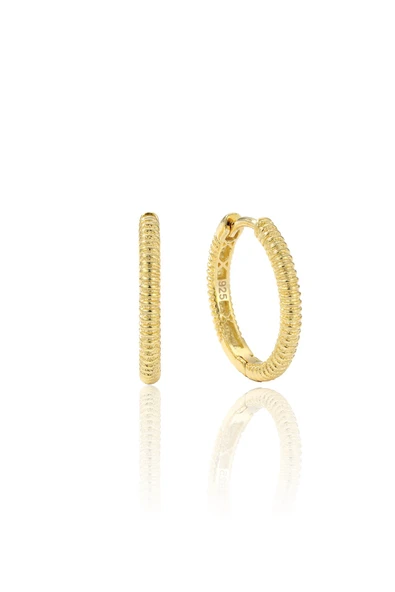 925 Ayar Gümüş Küpe Altın Kaplama Tırtıklı Halka Küpe - Vintage Dokulu Tasarım SGTL13273GOLD ürün görseli 1