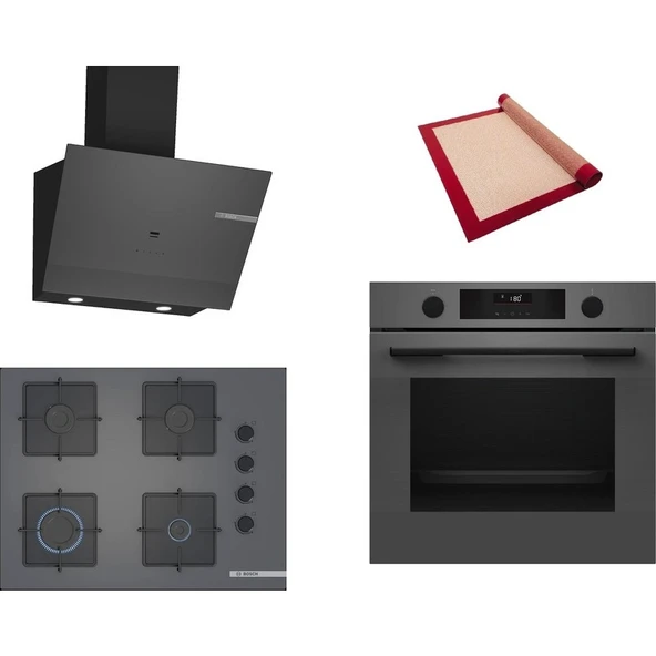 Bosch Gri 3 lü Ankastre Set 584 (HUA736EN0T - POP7C9P31O - DWK67PJ70T) 67cm Ocak - Buhar Destekli - Pişirme Matı ile ürün görseli 1