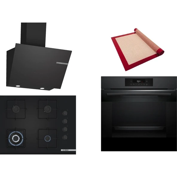 Bosch Siyah 3 lü Ankastre Set 540 (HJG852YT0T - POH7C6P31O - DWK66PJ60T) 67cm Wok Bek Ocak - 3D Fry Hava ile Kızartma - Pişirme Matı ile ürün görseli 1