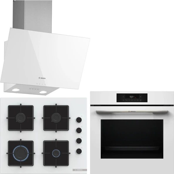 Bosch Beyaz 3 lü Ankastre Set ( HJG852YW0T - POP6C2P31O - DWK63PJ20T ) - 3D Fry Hava ile Kızartma - Fırın Matı ile ürün görseli 1