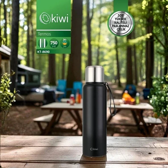 KT-8690 Paslanmaz Çelik Bardaklı 750 Ml Termos Siyah ürün görseli 1