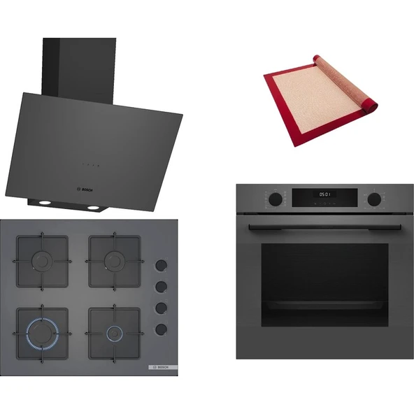 Bosch Gri 3 lü Ankastre Set 337 (HUA717BN0T - POP6C9P30O - DWK64PJ70T) - Buhar Destekli - Fırın Matı ile ürün görseli 1
