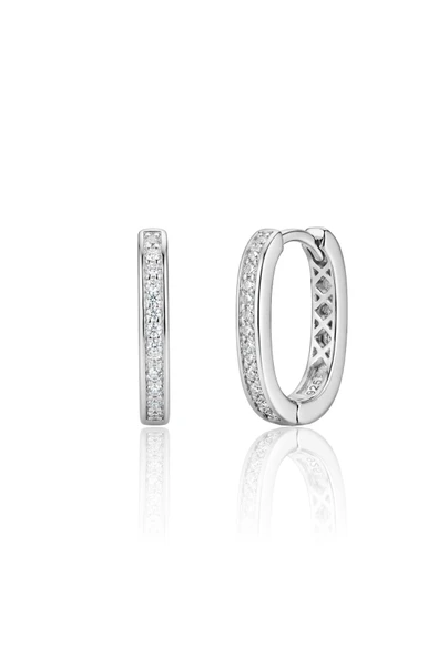 925 Ayar Gümüş Küpe Beyaz Altın Rodyum Kaplama Zirkon Taşlı Oval Halka Küpe -  U model-Halka Tasarım SGTL13270RODAJ ürün görseli 1