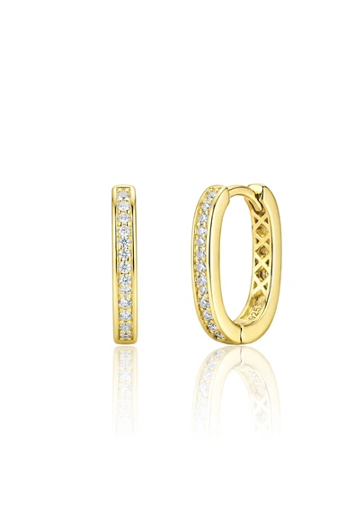 925 Ayar Gümüş Küpe Altın Kaplama Zirkon Taşlı Oval Halka Küpe -  U model-Halka Tasarım SGTL13270GOLD ürün görseli 1