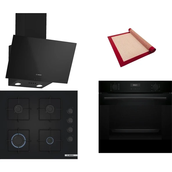 Bosch Siyah 3 lü Ankastre Set 480 (HUA717BA0T - POP6C6P31O - DWK63PJ60T (61T)) - Buhar Destekli - Fırın Matı ile ürün görseli 1