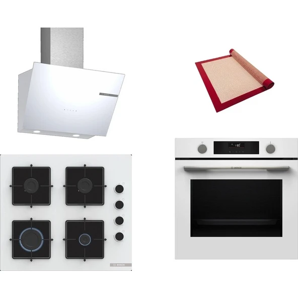 Bosch Beyaz 3 lü Ankastre Set ( HUA736EV0T - POP6C2P31O - DWK66PJ20T ) - Buhar Destekli - Pişirme Matı ile ürün görseli 1