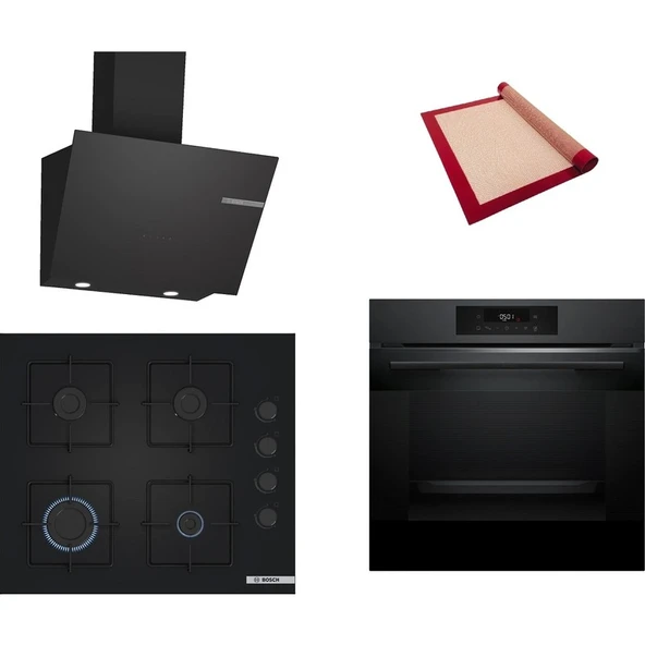 Bosch Siyah 3 lü Ankastre Set (HJG852YT0T - POP6C6P31O - DWK66PJ60T) - 3D Fry Hava ile Kızartma - Pişirme Matı ile ürün görseli 1
