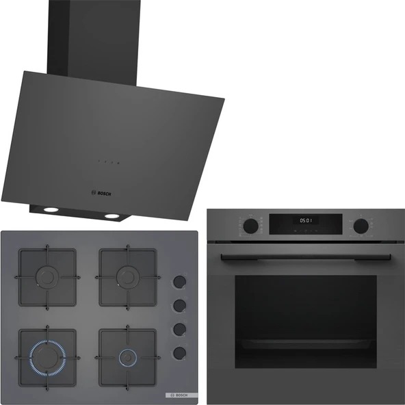 Bosch Gri 3 lü Ankastre Set 481 (HUA717BN0T - POP6C9P31O - DWK64PJ70T) - Buhar Destekli - Fırın Matı ile ürün görseli 1