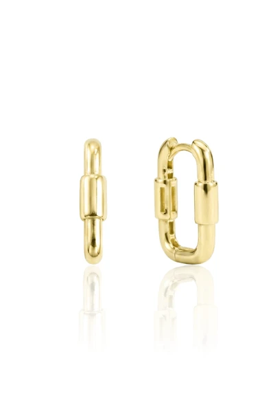 925 Ayar Gümüş Küpe Altın Kaplama Geometrik Karabina Dikdörtgen Halka Küpe - Ataç Model SGTL13274GOLD ürün görseli 1